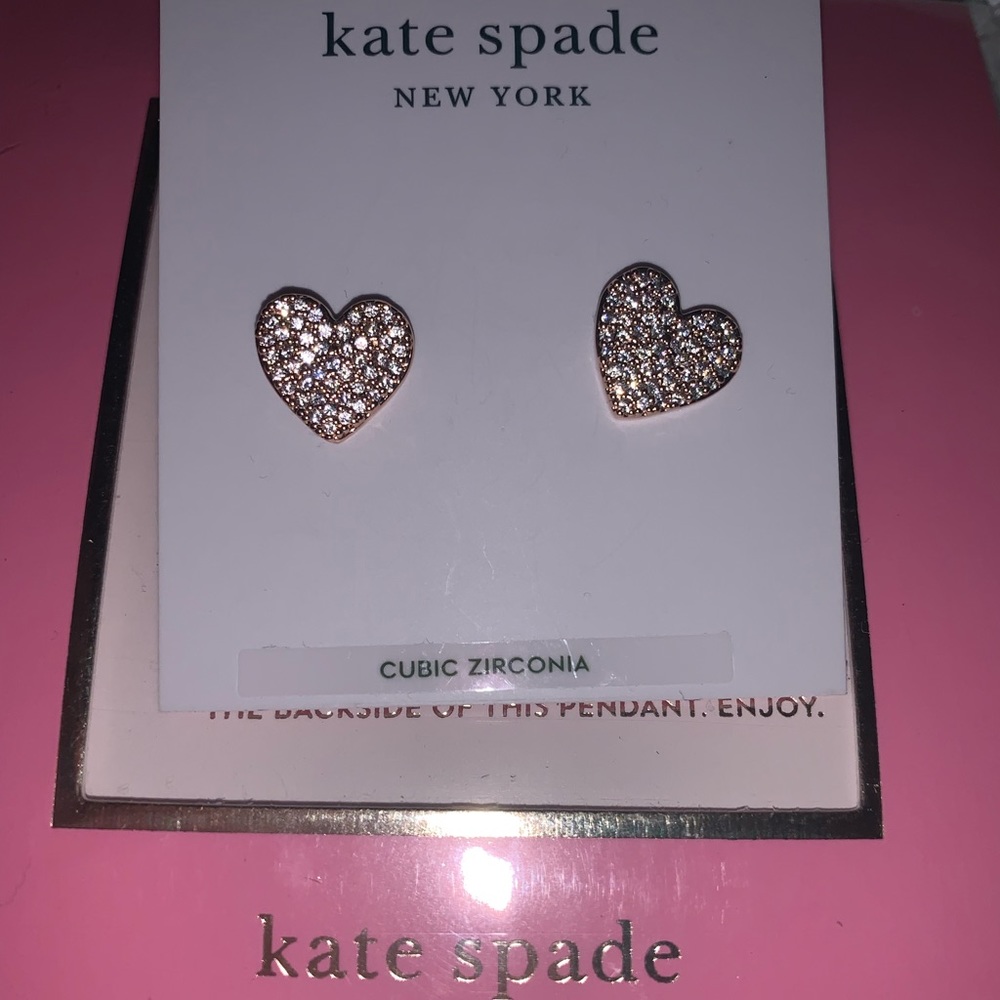 Kate spade yours truly pave rose-g heart studs new